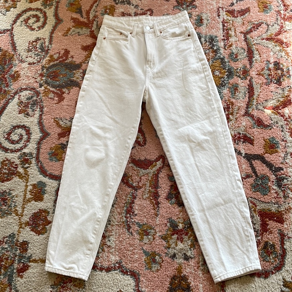 loose mom jeans ultra high waist ankle-length h&m white